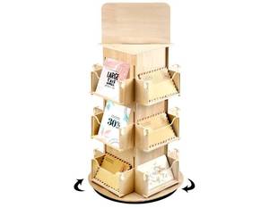 lot 1599 image: Spiareal Rotating Display Stand 3 Tier Rotating Sticker Display Stand Wooden Greeting Card Stand Multi Pocket Photo Holders Stand for Retail Craft Showcase(Wood) - Retail $30