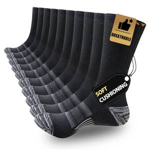 lot 1600 image: JOYN�E 5 Pairs Mens Lightweight Athletic Crew Cushioned Breathable Work High Calf Long Boot Socks,Black,Sock Size10-13 - Retail $10