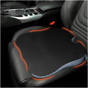 lot 1614 image: Car Seat Cushion, Comfort Memory Foam Car Cushions for Driving, Seat Cushion for Car Seat Driver with Wedge Design & Raised Back to Broaden Vision, Provides Comfort for Car, Truck, Office Chair - Retail $24