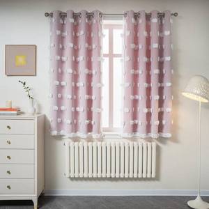 lot 1621 image: MYSKY HOME Pink Curtains for Girls Bedroom 54 Inches Long Kids Curtain with White Pom Pom Sheer Short Curtains for Windows 2 Layered Drapes Grommet Room Darkening Nursey Curtain, 2 Panels, W52 X L54 - Retail $50