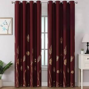 lot 1622 image: Estelar Textiler Burgundy Red Blackout Curtains for Living Room 90 Inch Length 2 Panels Set, Gold Palm Leaves Printed Window Drapes, Room Darkening Energy Saving Grommet Curtains for Bedroom, 52Wx90L - Retail $44