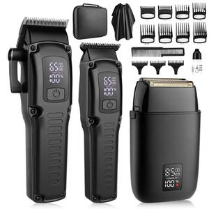 lot 1626 image: QREEYX Professional Hair Clipper for Men, 3 in 1 Hair Clipper Beard Trimmer and Electric Foil Shaver Set with LED Display, Cordless Grooming Kit for Home, Travel, Barber, Ideal Gift for Him - Retail $60