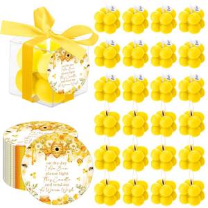 lot 1643 image: MTLEE 24 Sets Bee Baby Shower Favors Party Candle Small Bubble Candle Baby Shower Favors for Guests Tea Candles Bulk with Stylish Ribbons Cards Gifts (Yellow, Bee) - Retail $26