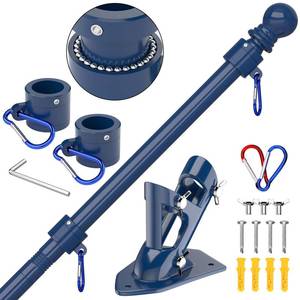 lot 1654 image: ZMTECH Flag Pole - Upgraded Bracket, 6 FT Stainless Steel Flag Poles for Outside House, Residential or Commerical, Tangle Free Flag Pole Kit for American Flag (without Flag, Blue) - Retail $28