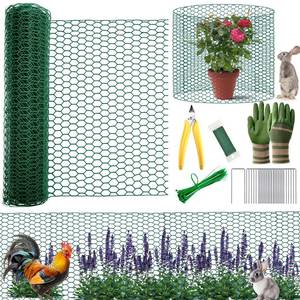 lot 1655 image: All-in-One 200 Inch Plant Protectors from Animals Kit - 0.85mm Heavy Duty Chicken Wire Cloche,Free-Cut Wire Mesh Roll Includes Pliers, Gloves, Ties, Stakes for Custom Outdoor Cages (16  200 Inch) - Retail $20