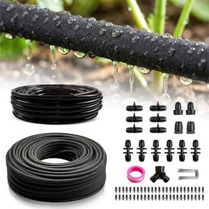 lot 1666 image: Upgraded 230FT Drip Irrigation System with 14 Soaker Hose -Weeping Technology for Deeper Root Watering,Garden Watering System for Raised Beds, Greenhouse, Lawn - Save Water - Retail $50