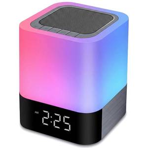 lot 1691 image: Gallstep Night Lights Bluetooth Speaker, Alarm Clock Bluetooth Speakers Touch Sensor Bedside Lamp Dimmable Multi-Color Changing Bedside Lamp, MP3 Player, Wireless with Lights - Retail $30