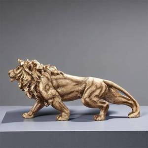 lot 1694 image: SHTWX 14 Inch Strong Lion Statue Figurine Sculpture Resin Collectible Gifts for Lion Lover Office Home Decor Desk Accessories Decoration Garden Figurines Outdoor Decor Gold TOE CHIPPED - Retail $37