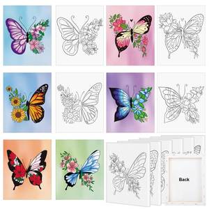 lot 1695 image: COCHIE 6 Pack 8x10 Inches Butterfly Flower Pre Drawn Canvas to Paint for Sip and Paint Party, Pre Printed Framed Canvases Set, Butterflies Pre Sketched Canvas for Painting for Adults Kids - Retail $20