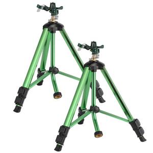 lot 1696 image: IRRSTPRO Green Zinc Alloy Water Bird Sprinkler, Heavy Duty Tripod Base Garden Sprinkler, 360 Degree Large Area Irrigation, Durable Flip Lock Legs & Adjustable Nozzle, 2 Pack - Retail $58