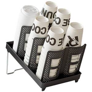 lot 7335 image: River-CJ 6 Slots Cup and Lid Holder, Disposable Paper Cup Dispenser with Stand, Coffee Cup and Lid Storage Organizer for Coffee Station Bar Office Home Countertop Breakroom Restaurant