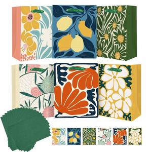 lot 7356 image: qiqee 7.9x4.3x9.6 6PCS Clash Flowers Paper Gift Bags with Tissue Paper Handles Medium Size Bags Tissue Paper - Retail $13