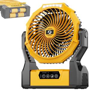 lot 7363 image: Battery Operated Fan, 2-in-1 D-Cell Battery & USB Powered Portable Fan with 4 Speeds, 3 Timers & 2 Light Modes, Super Long Lasting Camping Fan for Outdoor Tent Travel Picnic Office Bedroom - Yellow - Retail $30