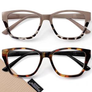 lot 7378 image: Madison Avenue 2 Pack Cateye Blue Light Blocking Reading Glasses for Women Spring Hinge, Vintage Computer Readers Eyeglasses Demi Brown 1.5 - Retail $18