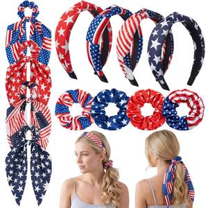 lot 7381 image: 12 Pcs 4th of July Hair Ties Headbands for Women, Patriotic American Flag Red White Blue Star Hair Accessories Elastic Independence Day Scrunchies 250th Anniversary Bow Knotted Headbands, 4 Styles