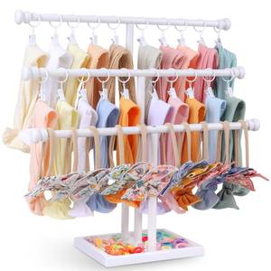 lot 7384 image: POVETIRE Headband Holder Stand Storage for Baby, 3 Tier Wooden Bow Organizer for Girls Hair Bows, Infant Hair Accessories Rack Display for Nursery Decor - Retail $21