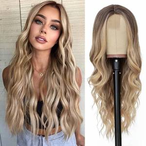 lot 7385 image: NAYOO Long Ombre Blonde Wavy Wig for Women 26 Inch Middle Part Curly Wavy Wig Natural Looking Synthetic Heat Resistant Fiber for Daily Party Use (Ombre Blonde) - Retail $28