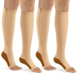 lot 7396 image: bropite Zipper Compression Socks Women & Men - 2Pairs Calf Knee High 15-20mmHg Open Toe Compression Stocking suit for Walking - Retail $18