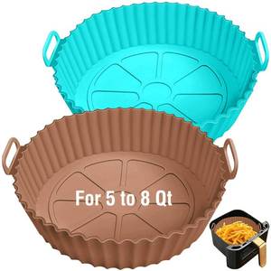lot 7398 image: Silicone Air Fryer Liner 2 Pack, Xabzhzn 9 inch Non-Stick Reusable Air Fryer Liners for 5 to 6 7 8 QT Square and Round Basket, Airfryer Silicone Pot Baking Tray Oven Microwave Accessories, BlueBrown - Retail $13