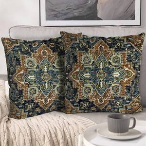 lot 7416 image: BUAEL Boho Throw Pillow Covers 24x24 inch Set of 2,Boho Vintage Carpet Pattern Antique Ethnic Decor Double Sided Pattern Cushion Cover Soft Pillow Case Living Sofa Room Bed Square Pillow Cover - Retail $17