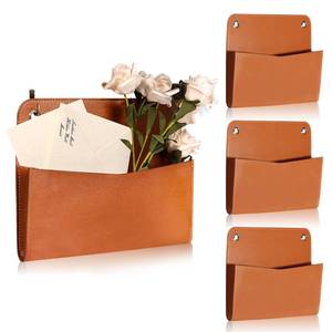 lot 7423 image: 3 Pcs PU Leather Mail Holder Wall Mount 7.7x9.8 Inch Brown Letter Holder Vintage Wall File Organizer 2 Ring Binder Hanging File Holder for Decor Storage Letter Postcards Bill Flowers Office Home - Retail $19