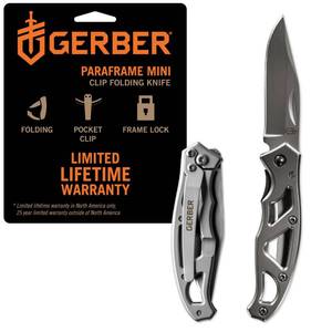 lot 13591 image: Gerber Gear Paraframe Mini Pocket Knife, 2.2 Fine Edge Small EDC Folding Knife with Safety Lock for Everyday Carry, Gifts for Men, Stainless Steel - Retail $20