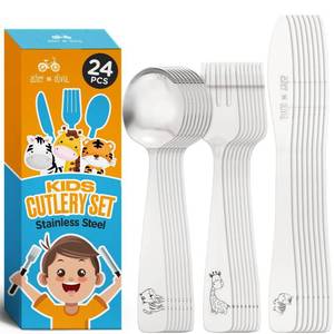 lot 13599 image: Kids and Toddler Utensils Silverware Set 24-Piece Toddler Silverware Includes 8 Forks 8 Spoons and 8 Kid-Friendly Knives - kids Metal silverware Flatware Cutlery Set for Preschooler Baby Child - Retail $23