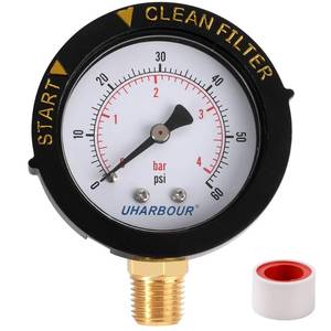 lot 13605 image: UHARBOUR Pool Filter Pressure Gauge 60psi 14 NPT Bottom Mount, Pool Pump Pressure Gauge Replacement for Swimming Pool, Spa and Aquarium Valve Filter - Retail $7