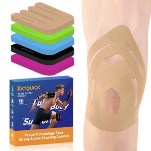 lot 13620 image: PreCut Kinesiology Tape for Knees, 24PCS Upgraded Waterproof KTQUICK Knee Tape for Knee Pain Relief Pre Cut, Original Cotton Athletic Knee Tape, Waterproof&Hypoallergenic Latex-Free for Sports (Beige) - Retail $30