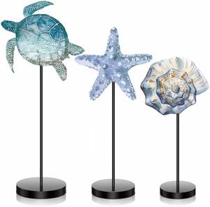 lot 13621 image: Maitys 3 Pcs Sea Table Decor Coastal Turtle Starfish Decor Ocean Beach Centerpieces Nautical Standing Block Wooden Centerpiece Sign for Summer Holiday Seasonal Home Kitchen - Retail $9