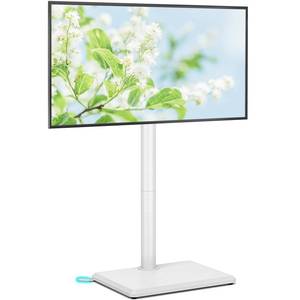 lot 60655 image: Rfiver Swivel Floor TV Stand with Mount for 28-60 inch TVs up to 88 lbs, Height Adjustable Tall TV Stand with Wood Base, Saving Space Design for Bedroom, Living Room and Corner, White - Retail $68