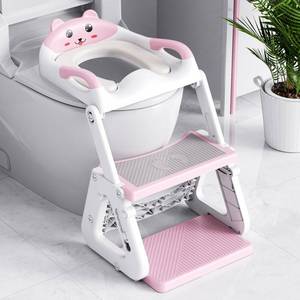 lot 60659 image: Orzbow Potty Training Seat with Step Stool Ladder for Toddlers, 7 Height Adjustable 2-in-1 Potty Training Toilet for Boys Girls, Splash Guard, Non-Slip, Stable Triangular Fits Most Toilets, Pink - Retail $27