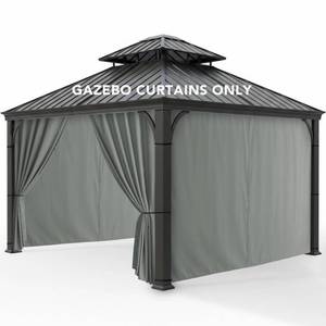 lot 60661 image: RichSets Gazebo Curtains Outdoor Waterproof - 10Wx10Lx7H Weatherproof Patio Pergola Outside Curtains, Gazebo Universal Replacement Privacy Curtains, 4 Panels Sidewall Drapes with Zipper, Grey - Retail $96