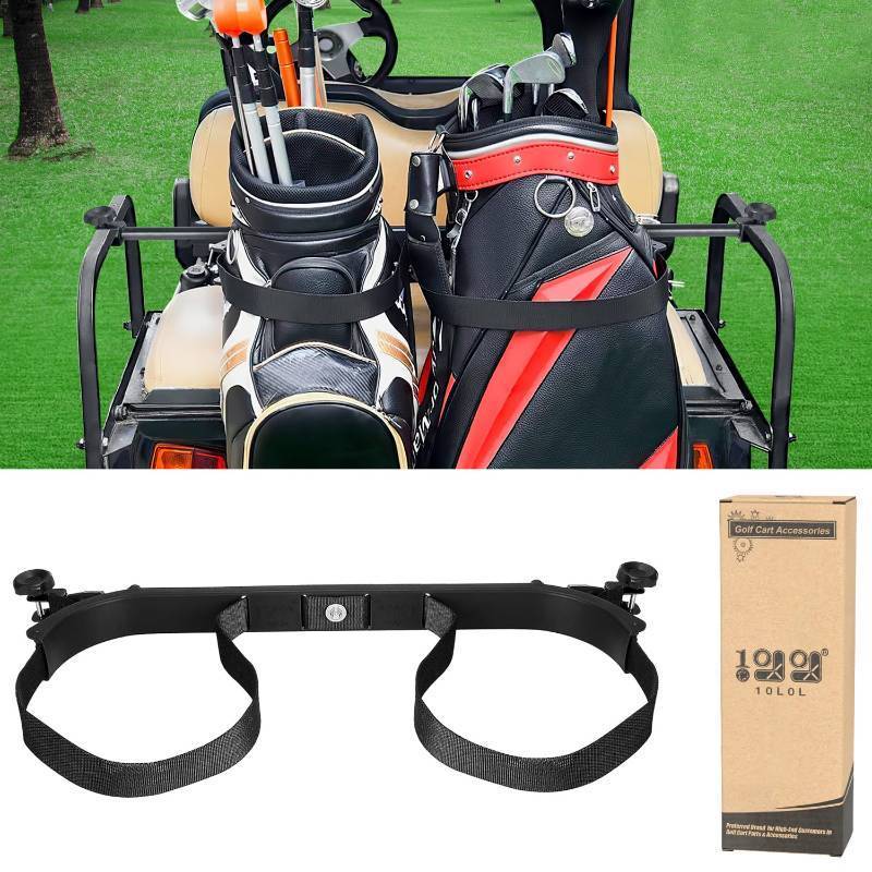 lot 1211 image: 10L0L Golf Cart Bag Holder Bracket for 22 Rear Seat, No Drill Universal Accessories for Yamaha EZGO Club Car DS Precedent 1981 up with 1 Square Tube -Adjustable 30.7-49.6, Anti-Slip Strap Included - Retail $76