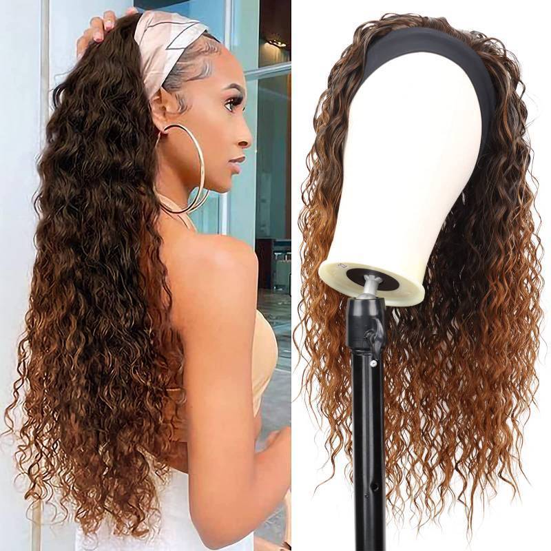 lot 1220 image: G&T Wig Curly Headband Wigs for Black Women Wet and Wavy Headband Wig Ombre Blonde Curly Synthetic Wigs Glueless Heat Resistant Long Curly Wigs for Daily Wear - Retail $23
