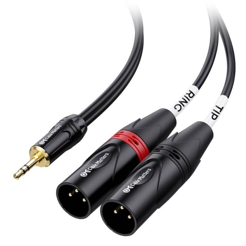 lot 13137 image: Cable Matters 3.5mm 18 Inch TRS to 2 XLR Cable 3 ft, Male to Male Aux to Dual XLR Breakout Cable - Retail $10