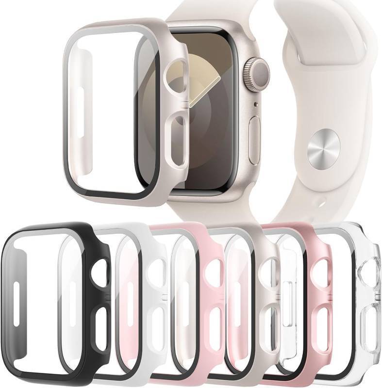 lot 13162 image: 6-Pack Case Compatible with Apple Watch 40mm Series SE 3(2025)SE 2SE654 with Tempered Glass Screen Protector, QCKANLJ Ultra-Thin Hard PC Full Protective Face Cover Bumper for iWatch 40 mm - Retail $10