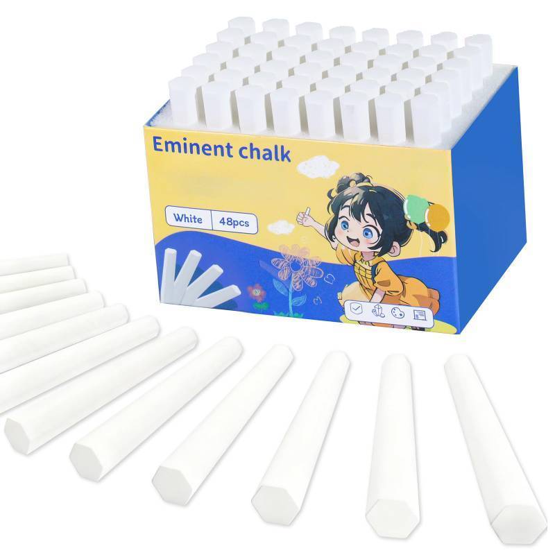 lot 13054 image: JUN-ELECTRON Washable Sidewalk Chalks Set, Non-Toxic Chalk Paint Bulk for teacher, Oversized Colored Chalk for Painting on Chalkboard, Chalk Pavement and Outdoor Art Play (White-48pcs) - Retail $9