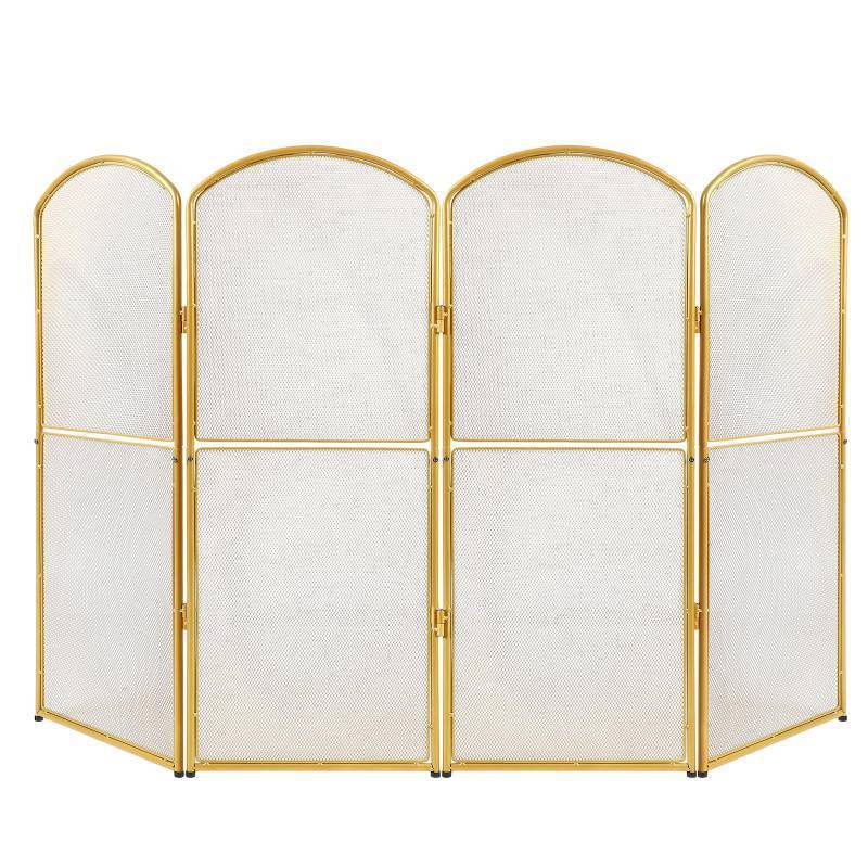 lot 62731 image: 4-Panel Gold Fireplace Screen,47.8 W x 31 H,Foldable Fire Spark Guard with Wrought Metal Mesh,Modern Decorative Fire Place Gate for Living Room,Baby and Pet Proof,Home Decor,Easy Assembly