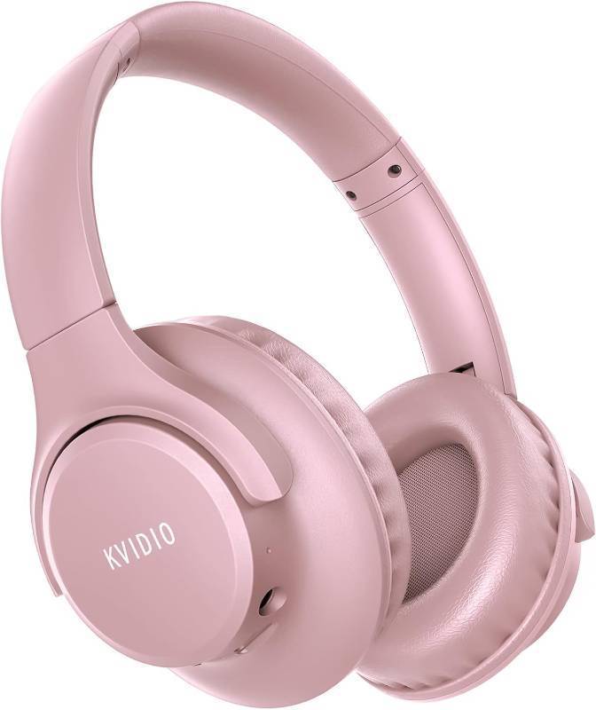 lot 7048 image: KVIDIO Bluetooth Headphones Over Ear, 65 Hours Playtime Wireless Headphones with Microphone, Foldable Lightweight Headset with Bass and Stereo Sound Low Latency for Travel Work Cellphone - Retail $28