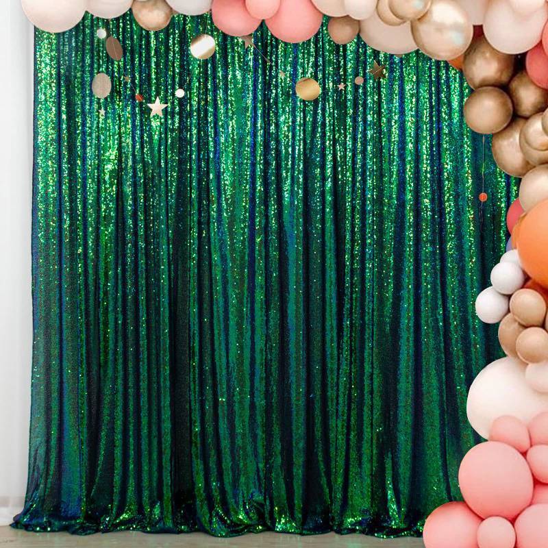 lot 1125 image: ShinyBeauty Iridescent Green Sequin Backdrop 10FTx10FT Photo Backdrops Green Blue Curtains 10FT Shimmer Fabric Backdrop Christmas, Happy Birthday, Studio Backgrounds - Retail $65