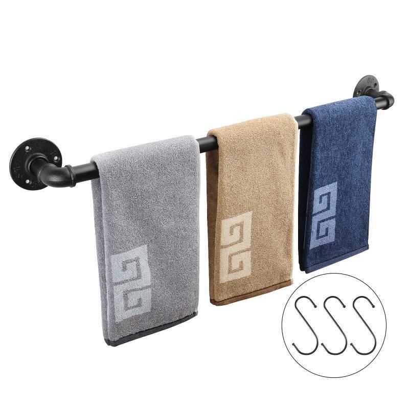lot 1170 image: NearMoon Industrial Pipe Towel Bar, Heavy Duty Bathroom Hardware Towel Holder Accessory, Wall Mounted DIY Rustic Iron Bathroom Towel Rack Holder (28 Inch, Black) - Retail $23