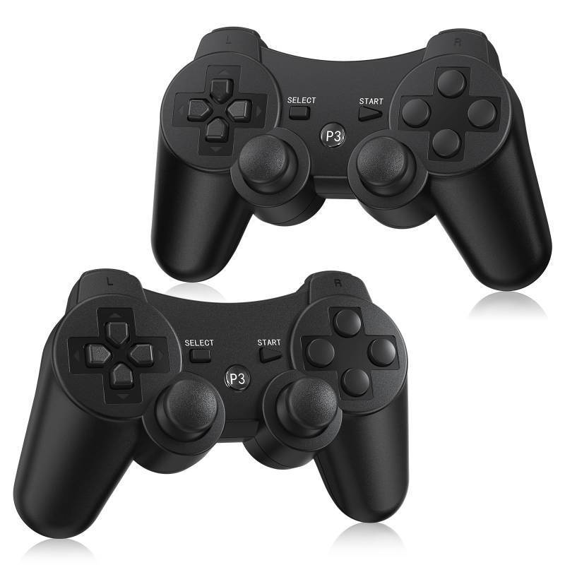 lot 1180 image: Yinjie 2 Pack Wireless Controller for PS3, Compatible with Playstation 3, with 2 Charging Cables (black) - Retail $25