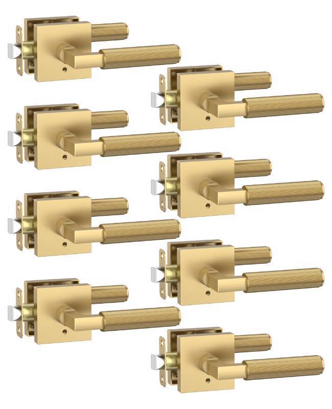 lot 60606 image: Asidrama 8 Pack Champagne Bronze Privacy Door Handles, Door Lever with Door Knobs Indoor for Bedroom or Bathroom, Heavy Duty Door Handles Interior with Locks for Left Right Sided Doors - Retail $226