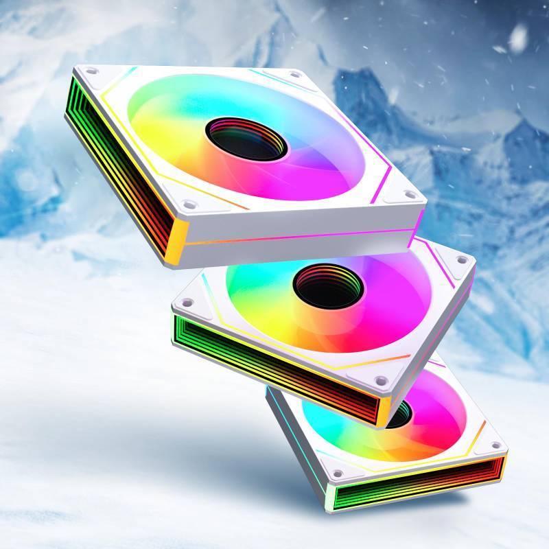 lot 7139 image: GSCOLER Prism 7PRO 120mm ARGB Case Fan 3-Pack White, Infinity Mirror Reverse PC Cooling Fan, PWM Sync & Daisy-Chain Computer Fan, Next-Gen Silent HDB, High Airflow for Gaming PC & Color Themed Builds - Retail $20