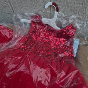 lot 305 image: Lot of 12 - Childrens Red Sequin Party Dress XS (45) with Hanger - Retail $0