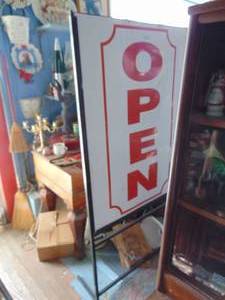 lot 4838 image: Large Metal Open sign - 6 foot tall or so