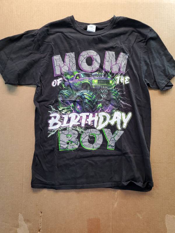 lot 27740 image: Mom of the Birthday Boy Monster Truck T-Shirt M - Retail $8