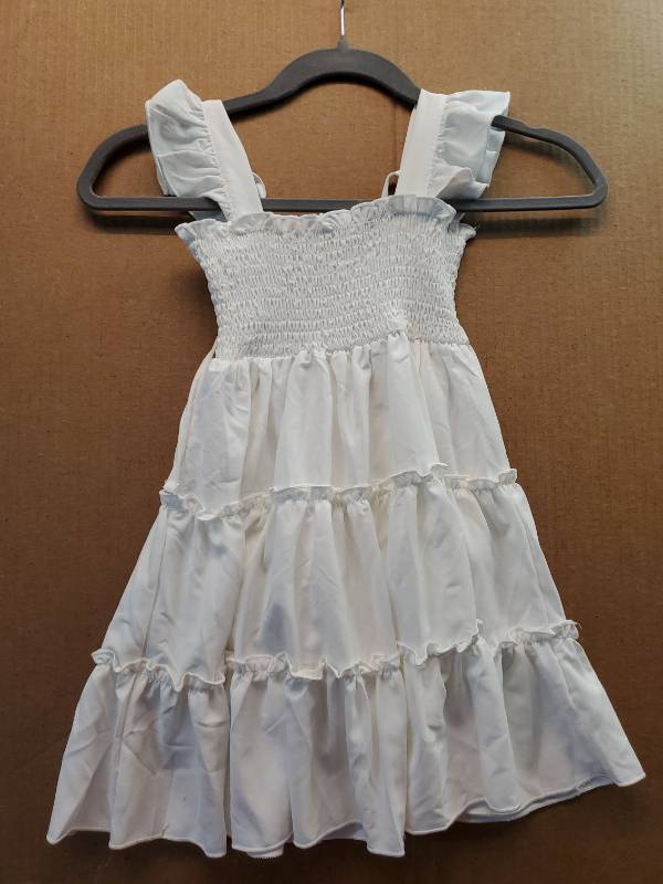 lot 27698 image: Girls White Smocked Tiered Ruffle Dress 4-5Y - Retail $12