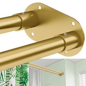 lot 63800 image: Double Shower Curtain Rod, Adjustable 28 to 76 Inches Wall Mounted Double Shower Rod Rustproof, Gold Shower Curtain Pole for Bathroom, Laundry Room, Bathtub - Retail $35